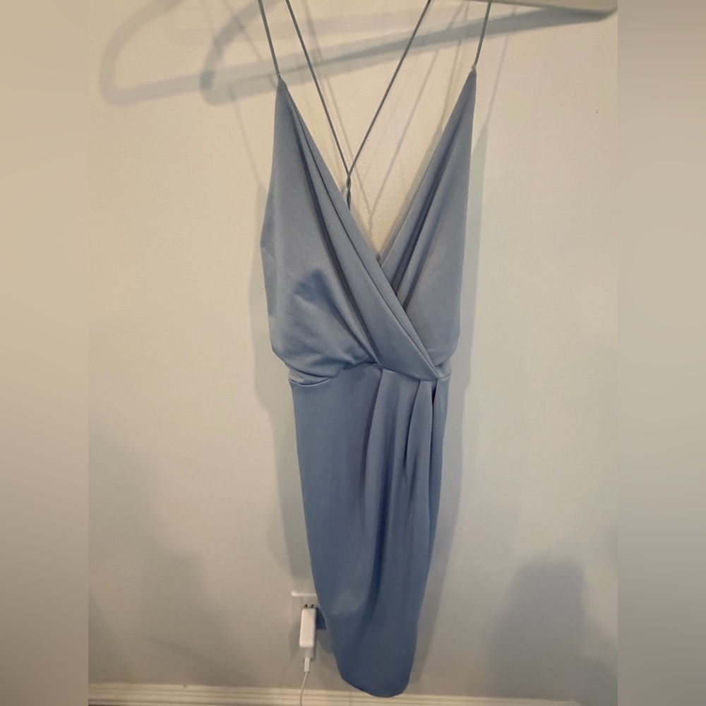 Boohoo Light Blue Backless Women's Dress with slit